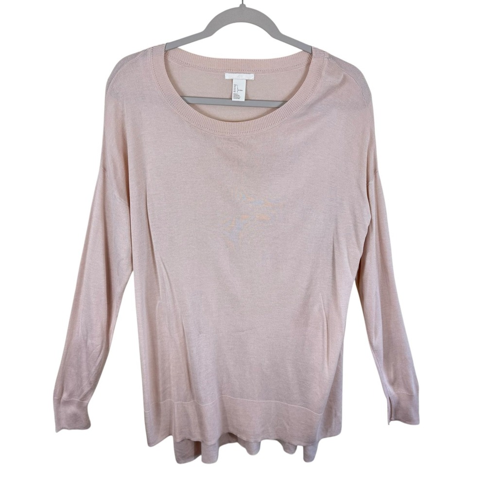 H&M Pale Pink Lightweight‎ Long Sleeve Semi-Sheer Oversized Tunic Sweater Sz L